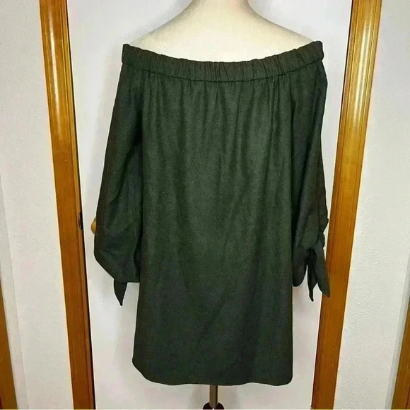Tibi Wool Blend 3/4 Sleeve Shirt Women 4 Green Off Shoulder Rounded Neck Tunic - Picture 5 of 10